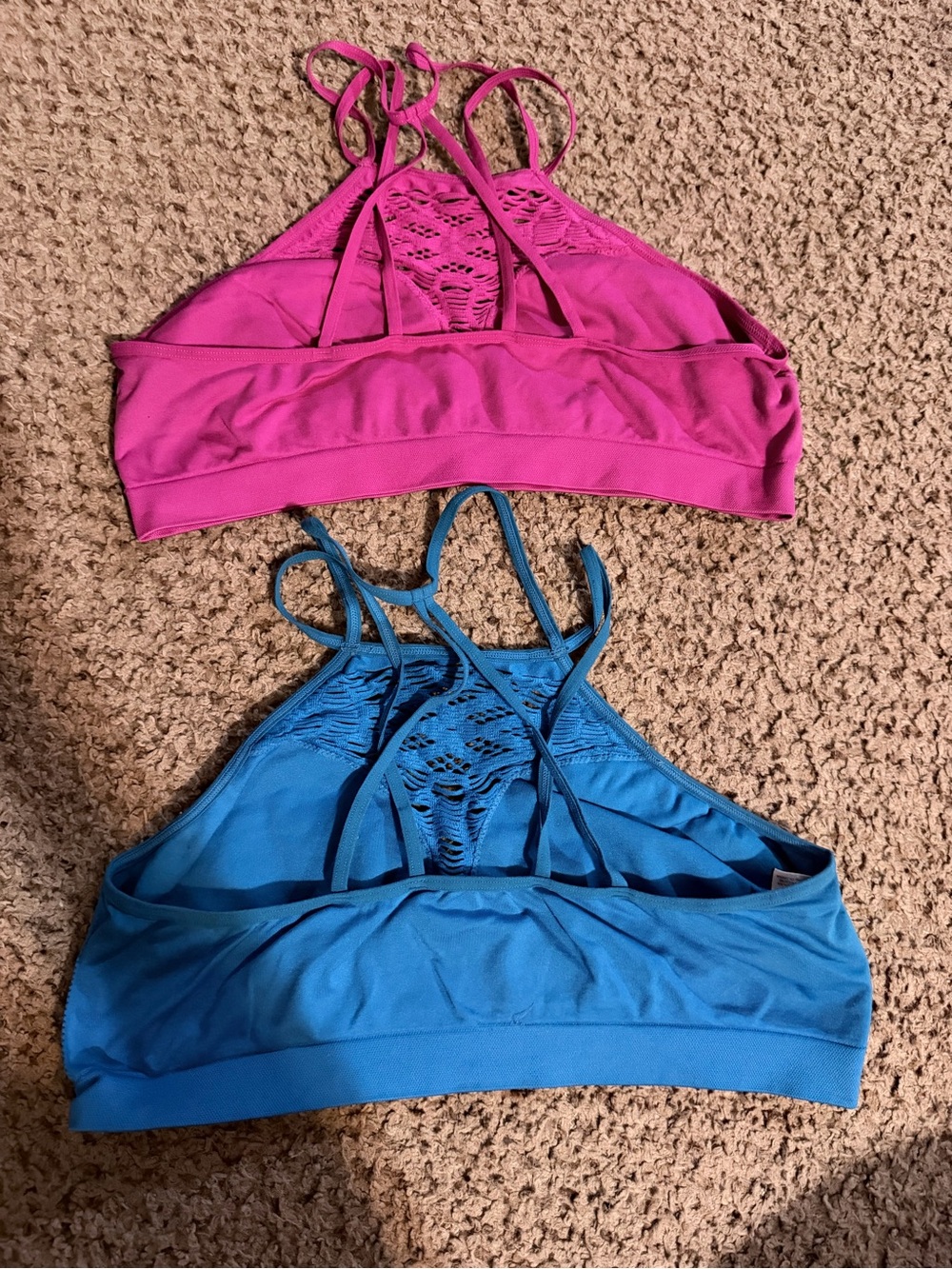 Victoria's Secret Pink & Blue Lace-Front High Neck Bralettes - Picture 2 of 2